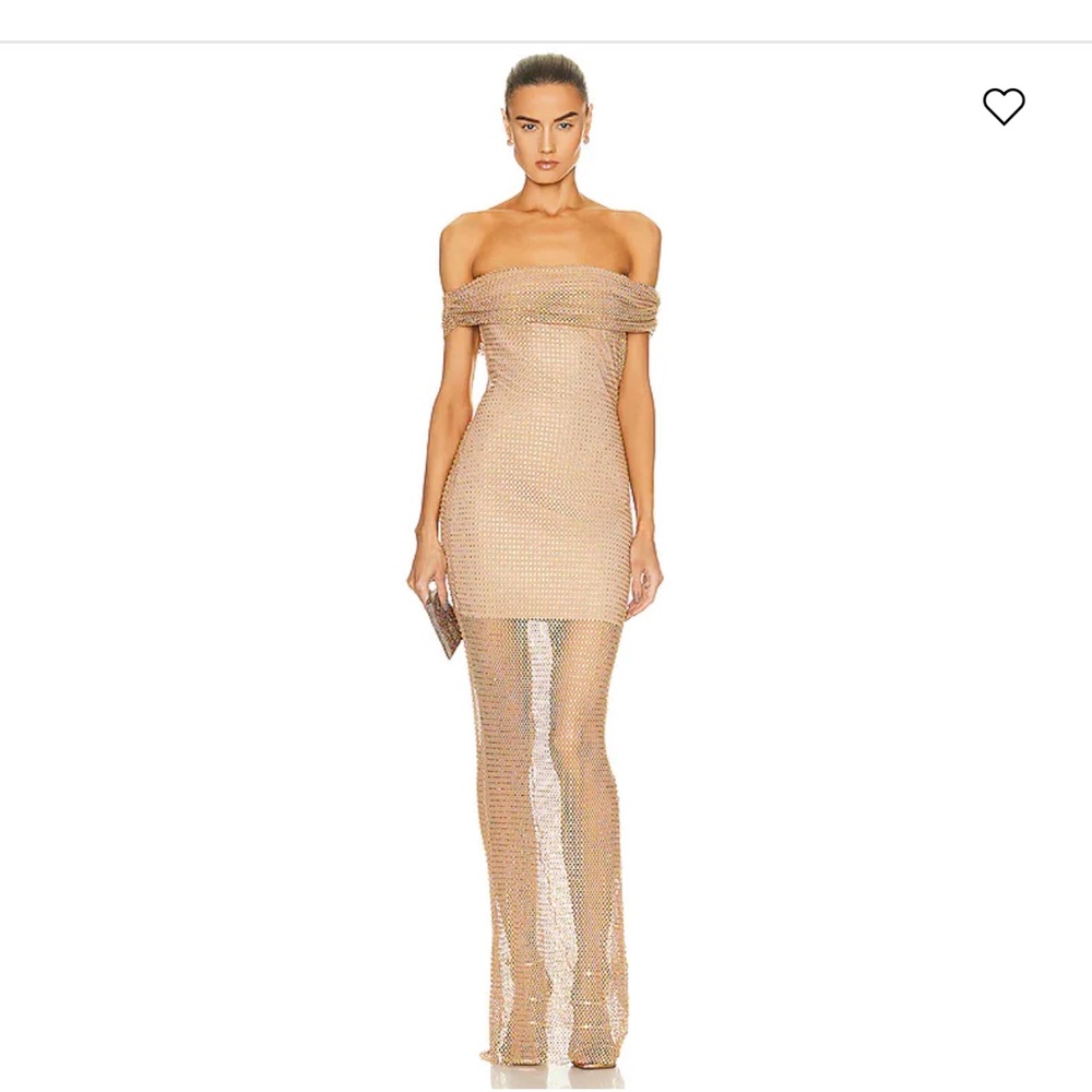 Self Portrait Tan hotfix fishnet maxi dress in nude